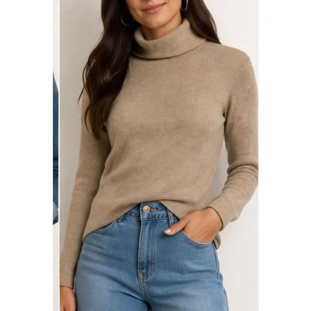 Atelier INAM 100% cashmere taupe turtleneck sweater xs